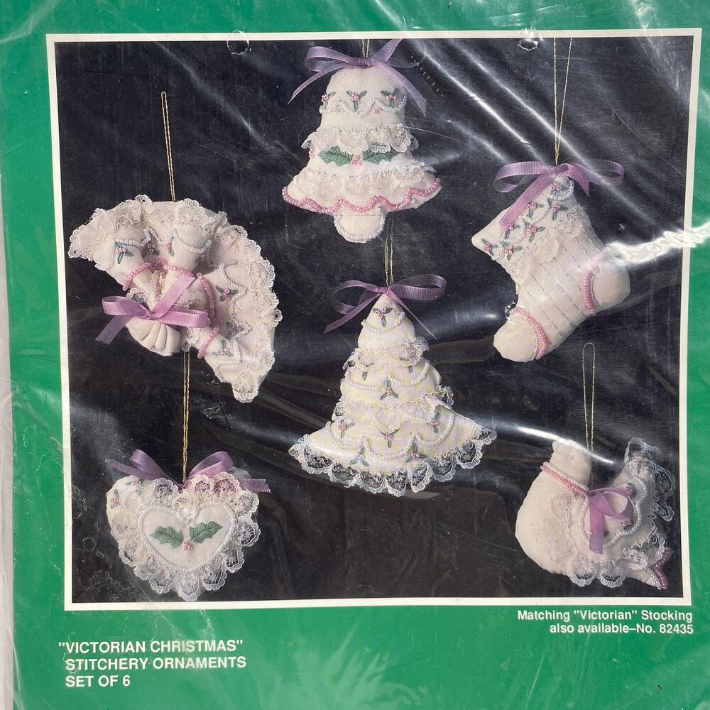Vintage Bucilla Victorian Christmas 82180 Embroidery Pink Ornament Stitch Kit